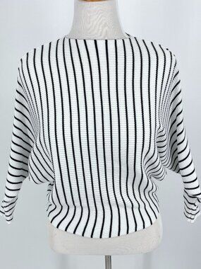 Striped Dolman Top 🦓 Black White Batwing Sleeve 80s Minimalist S